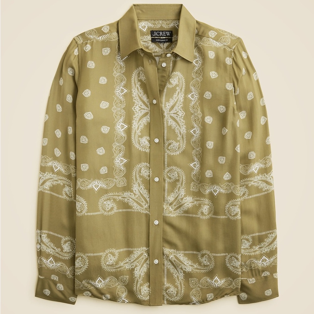 J. Crew Jules Classic Fit Bandana Print Button-Down Shirt in Sage Scarf Print